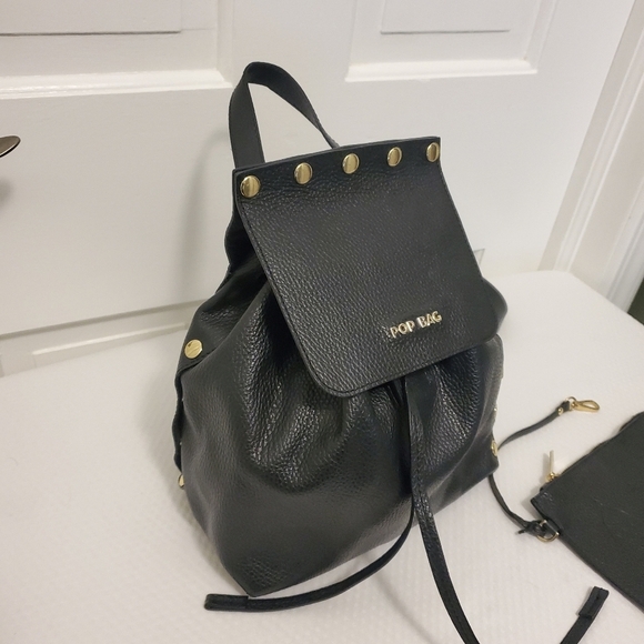 Pop BAG Black Pebble Grain Leather Backpack Top Handle Bag With Pouch main image 9